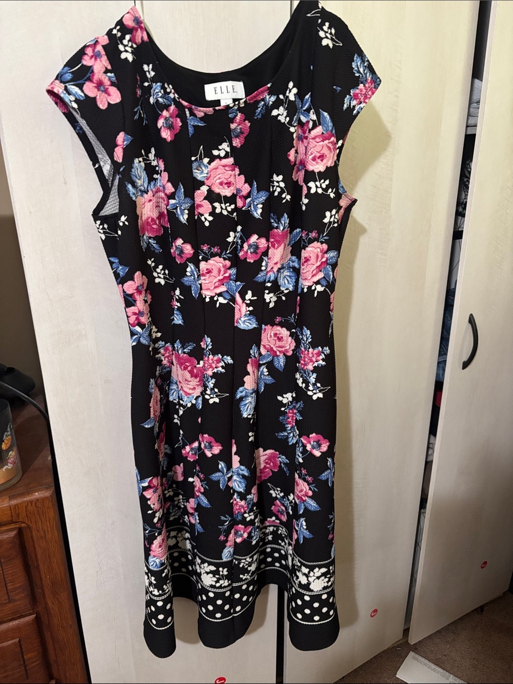 ELLE Black Dress with Pink & Blue Floral Print